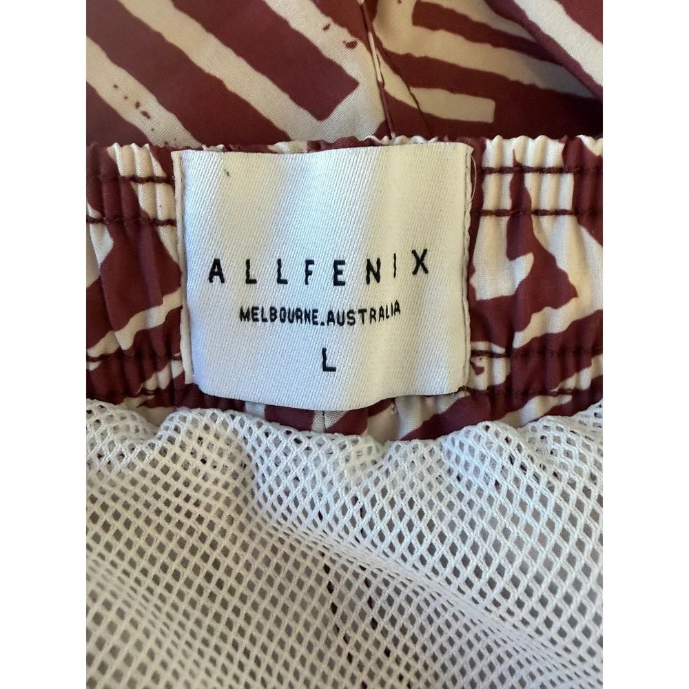 Allfenix Men's Burgundy Geometric Tribal Print Swim Trunks‎ Board Shorts Large